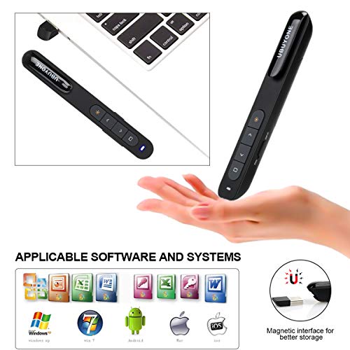 UBUYONE Wireless Presenter 2.4GHz with Hyperlink Volume Control Presenter Powerpoint Remote Control Clicker for PPT Presentation Pointer Pen with Clip (Black)