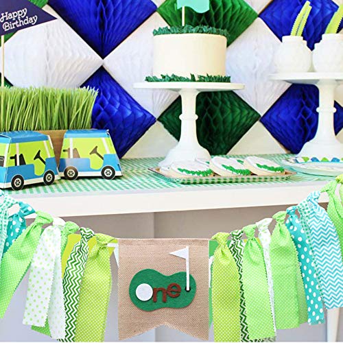Florashop Boys 1st Birthday Fabric Green Golf Bunting Tassels Birthday Party Flags Banner Decorative Fringe Banner Flags Wall Decorations Kids High Chair Decorations - Thumbnail 4