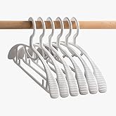 LANZYLO No Shoulder Bump Wide Hangers, 20P Heavy Duty, Durable, Plastic Hanger with Rubber and Horizontal Bar for Closet, Coats, Pants, Shirts, White