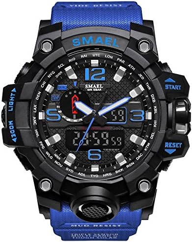 Men's Military Sport Digital Waterproof Outdoor Watch Dual Electronic Quartz Movement Green Band with Back Light (blue)