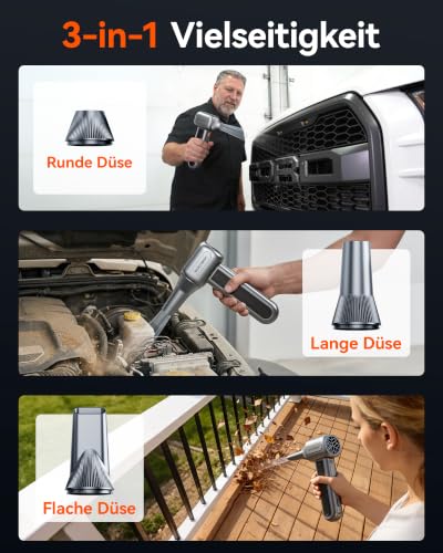 WOLFBOX MF400 Cordless Leaf Blower Wireless, 453 W Brushless Motor, 72 m/s Airflow, 3 Cleaning Modes, Lightweight Battery Blower for Garden, Car, Workshop