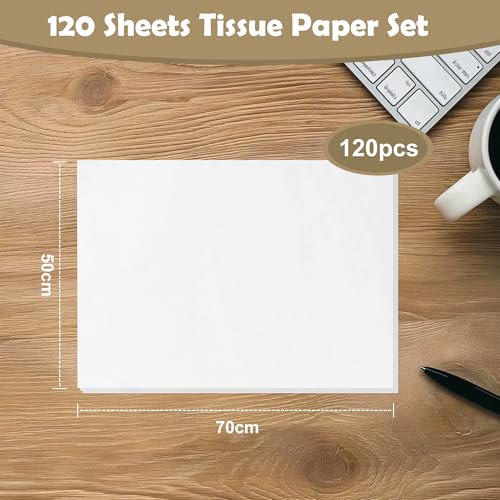 120 Sheets of White Tissue Paper, 50 x 70 cm Tissue Paper for Packaging, Gift Bags, Christmas Gift Wrapping, Crafts, DIY, Birthdays, Weddings (White)