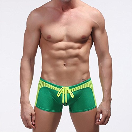 iYunyi Men's Sexy Swimwear Transparent Swim Boxer Brief (M, Green)