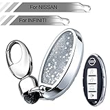 RYE Key Fob Cover with Glitter Liquid Quicksand,Flowing Bling Sparkle Key Fob Case Fit 3/4/5 Buttons Keyless Entry of Nissan Altima Maxima Sedan Pathfinder and Infiniti - Silver