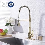 KES Brass Singel Lever High Arc Pull Down Kitchen Faucet with Retractable Pull Out Wand, Swivel Spout, L6915BLF-PG