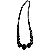 Natural Black Onyx Gemstone Graduated Round Beaded Necklace