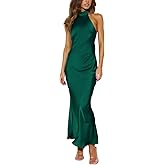 Phicia Sexy Satin Halter Neck Backless Maxi Dress for Women Elegant Tie Cowl Back Formal Wedding Guest Dress for Summer