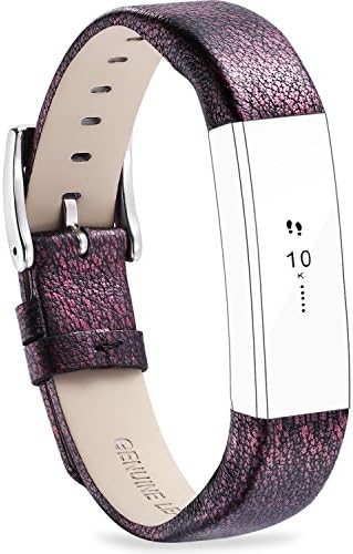 FITEEN Leather Bands for Fitbit Alta and Fitbit Alta HR Strap Style,Small Large-Black &amp; Purple