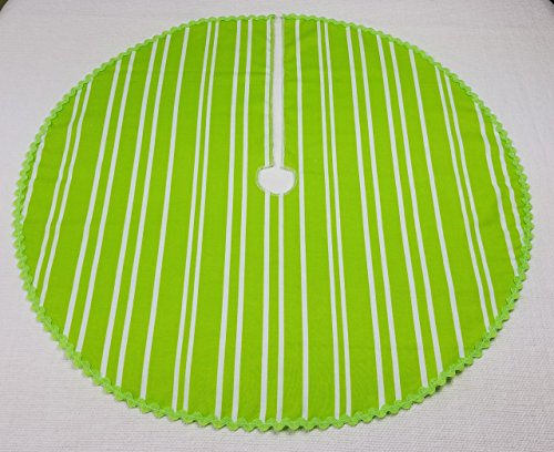 Small 21" Apple Green Stripe Tree Skirt - RicRac Trim, Made in USA - Thumbnail 5
