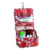Junboys Cosmetic Bag Beauty Case Makeup Bag, Travel Pouch Cosmetic Organizer Make Up Toiletry Bags Insert Liner Purse Handbag Tidy Organiser Multi Compartments for Women, Ladies, Girls. (Red+Flowers)