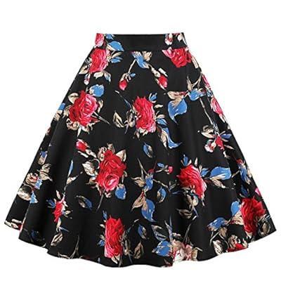 DYS Women's 1950's Vintage Skirt A Line Pleated Floral Print Skirts Midi Length