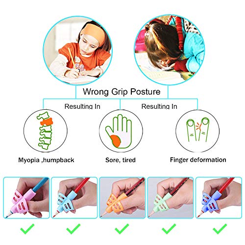 Pencil Grips-Children Pen Writing Aid Grip Set Posture Correction Tool for Kids Preschoolers Children Hollow Ventilation 5 Pac by FENGWANGLI