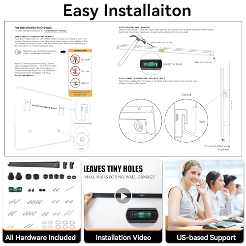 Aetubree No Drill TV Wall Mount, TV Brackets for 22-55 inch Flat Screen TVs Ultra Slim TV Wall Bracket Universal Hold Up to 45KG, Max VESA 400x400mm, +5° Tilt, Easy Install (Black)