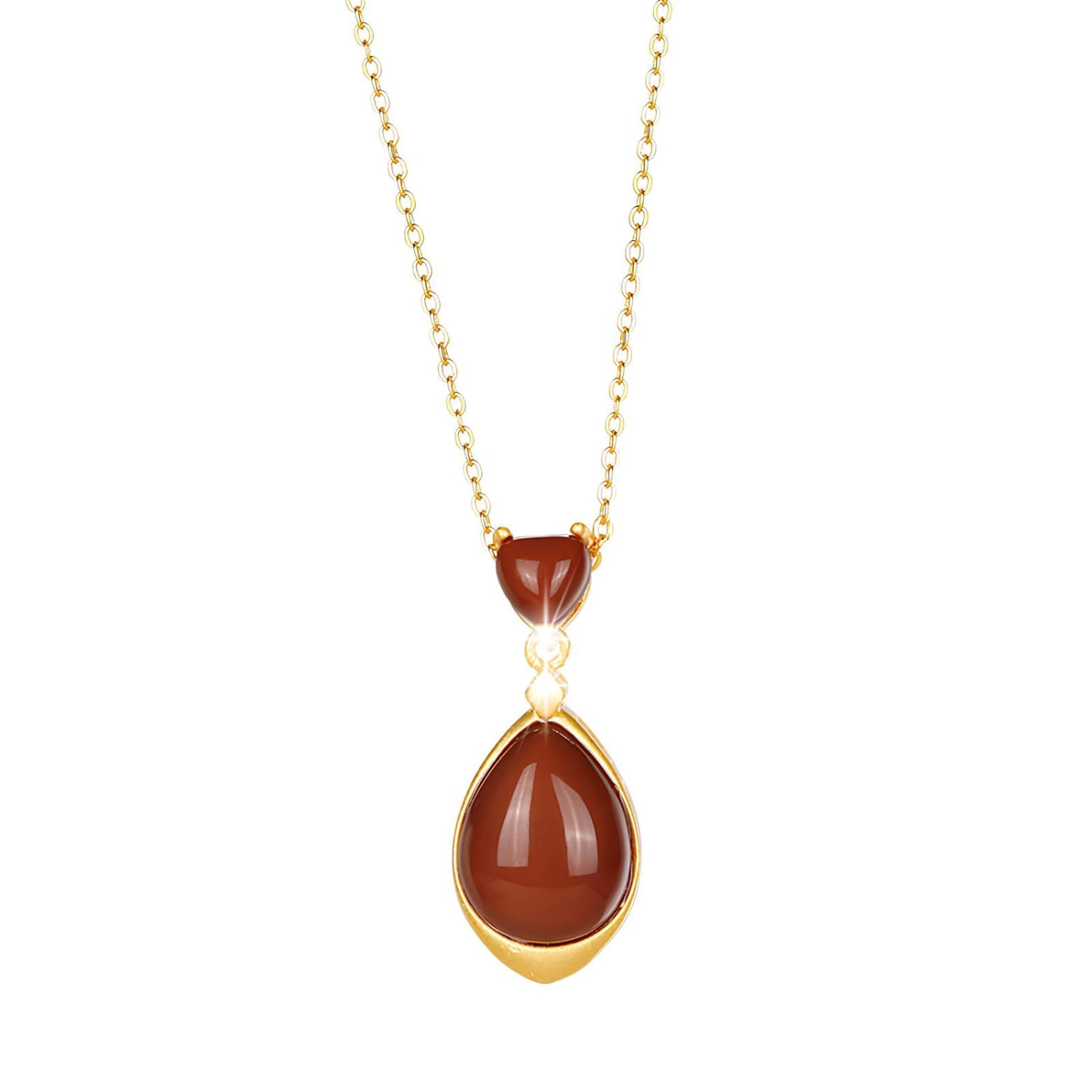 Photo 1 of 204Dealnow Jade Water Drop Pendant Necklace Natural Jewelry Fashion 925 Silver Gold Plated Christmas Valentine's Day Gifts For Women (Red)