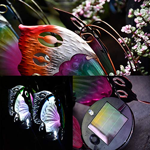 MYHZH Solarleuchten Schmetterling, Garten Ornament, Eisen und Glassdecorative Straßenlaterne, 3 Stück Garten Beleuchtung… – Bild 5