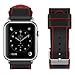 top4cus Genuine Leather iwatch Strap Replacement Band Stainless Metal Clasp, 42mm 44mm 45mm Compatible with Apple Watch Series7/SE/6/5/4 S3/2/1 and Other Edition (42mm/44mm/45mm, Sporty Black)