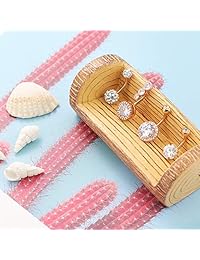 Yadoca - Juego de 8 piercings para ombligo de acero inoxidable de 0.49 oz para mujeres y niñas, con barra curvada para el cuerpo, juego de piercings para ombligo, anillos para barra de ombligo, circonita cúbica, tono plateado, oro rosa