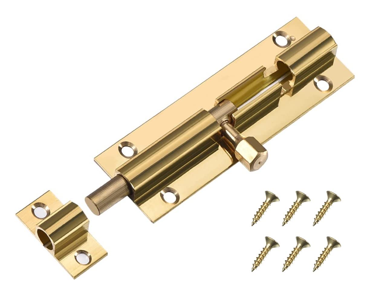 TERF® Door Bolt Polished Brass Barrel Slide Lock 50mm [2''] Door Latch with Screws Ideal Door Locks for Internal and External Doors for Bedroom Bathroom Toilet Shed Gate Cupboards and Cabinets - 50mm