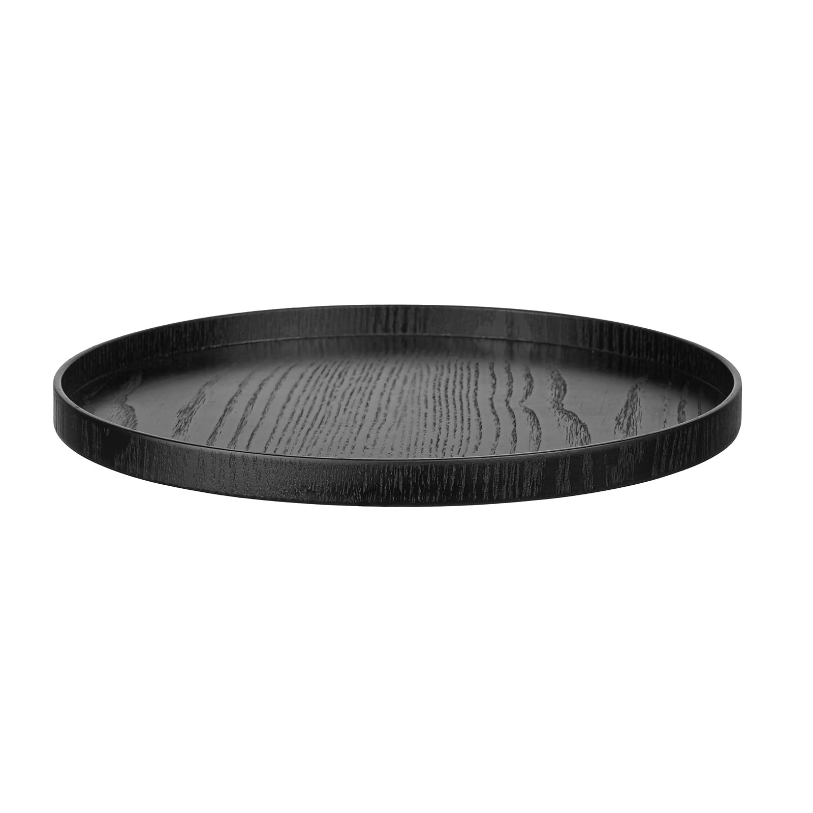 Photo 1 of Round Solid Wood Serving Tray Extra Large Tea Coffee Snack Food Meals Serving Plate Non-Slip Kitchen Party Bar Server Ottoman Tray Breakfast Tray with Raised Edges (13inch/33cm) Black
