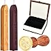 Hestya Bee Wax Seal Stamp Kit, Removable Wooden Handle Vintage Retro Brass Head Sealing Stamp and 2 Pieces Sealing Wax Sticks with Wick (Rosy Red and Gold) Gift Box Set