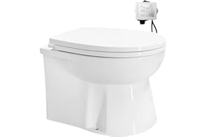 HOCANFLO Electric Marine Toilet, Boat Toilet, RV Toilet,Compact Design Bowl, Heavy-Duty Built-In 12V Macerator Pump with On-Off Flush Control Switch,Quiet Soft-Close Lid