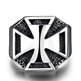 Men's Silver & Black Plated Two-tones Biker Cool Ring Cross Rings & Religious Wedding Bands Size US 9