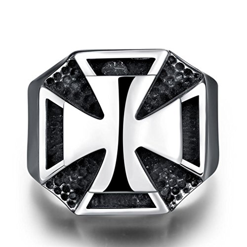 Men's Silver & Black Plated Two-tones Biker Cool Ring Cross Rings & Religious Wedding Bands Size US 9