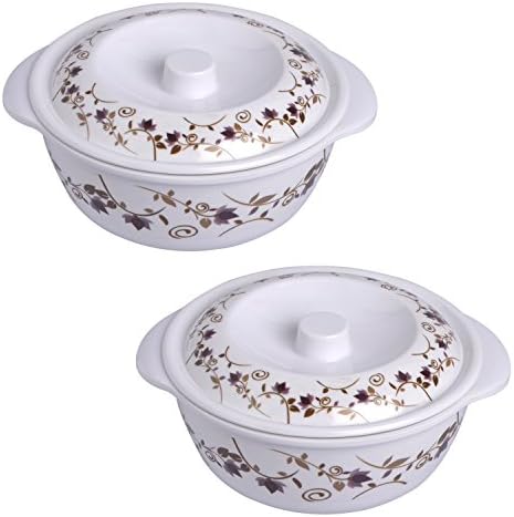 MEHUL CROCKERY Brown Lotus Melamine Casserole with Lid - Set of 2 Pcs