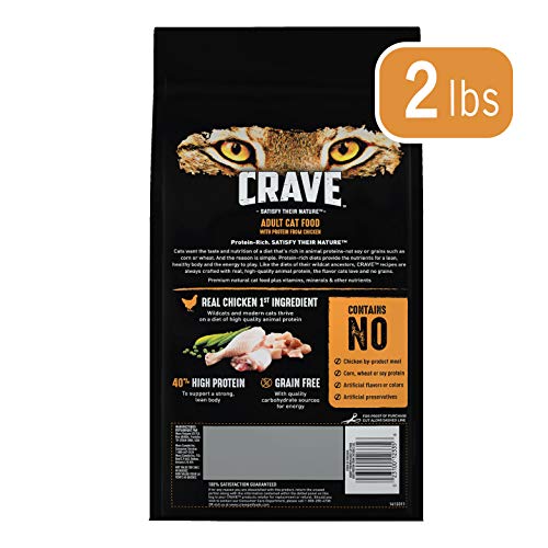CRAVE GRAIN FREE ADULT HIGH PROTEIN NATURAL DRY CAT FOOD WITH PROTEIN FROM CHICKEN, 2 LB. BAG