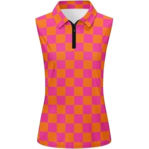 Womens Sleeveless Golf Shirts Zip Up V Neck Polo Shirt Tennis Shirts for Women Workout Athletic Tank Tops