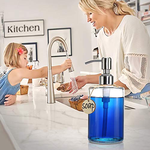 image for JASAI 16OZ Cylinder Glass Soap Dispenser with Rust Proof Stainless Ste