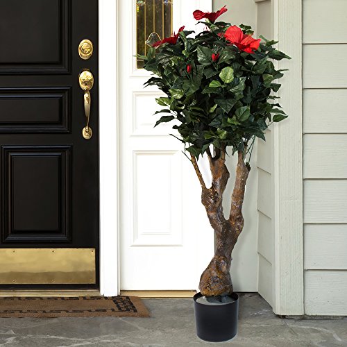 Artificial Hibiscus Plant 48Inch Fake Tree with UVResistant Leaves