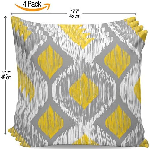 Serra Home 4-Pack Decorative Gray White Yellow Square Shapes, 18" x 18" Throw Pillow Covers Set Turkish New Design Linen Square Made in Turkey Patterned Cases Couch Cushion for Sofa Bedroom