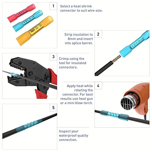 E-VOLT 300 PC Butt Connectors - Weather Resistant Heat Shrink Butt Splicer Terminals for 26 - 24 AWG Wire - Industrial Grade Bulk Insulated Crimp Connectors for Marine, Audio and Automotive