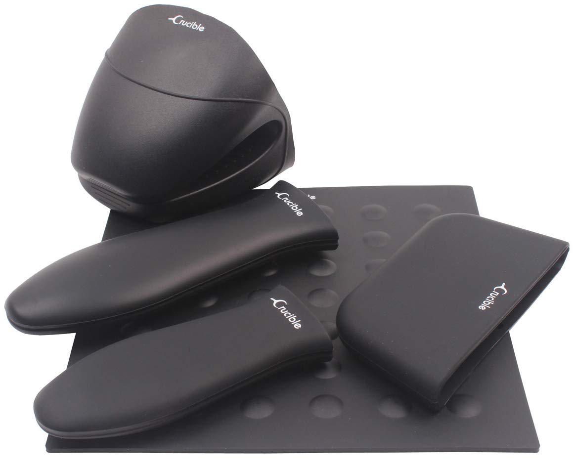 Silicone Hot Handle Holders, Potholders (5-Pack Mix Black) for Cast Iron Skillets, Pans, Frying Pans & Griddles, Metal and Aluminum Cookware Handles - Sleeve Grip, Handle Cover