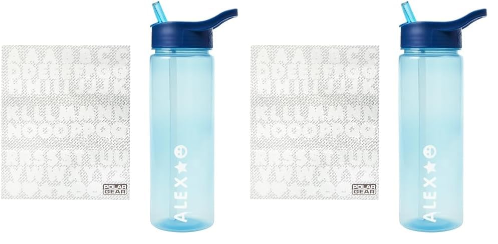 Polar Gear Personalised A-Z Sticker Water Bottle with Straw 600ml – Official Merchandise Kids Reusable Non Spill BPA Free Tritan – Personalise - Ideal For School Nursery Sports Picnic - Navy