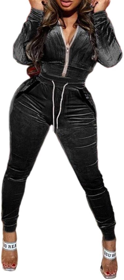 Women's Velour Sweatsuit Set 2 Piece Outfits Jacket