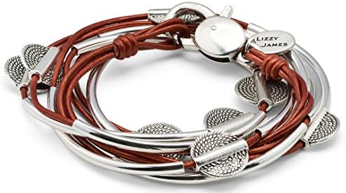Lizzy Disc 3 Strand Silverplate Large Bracelet Necklace with Moroccan Red Leather Wrap by Lizzy James