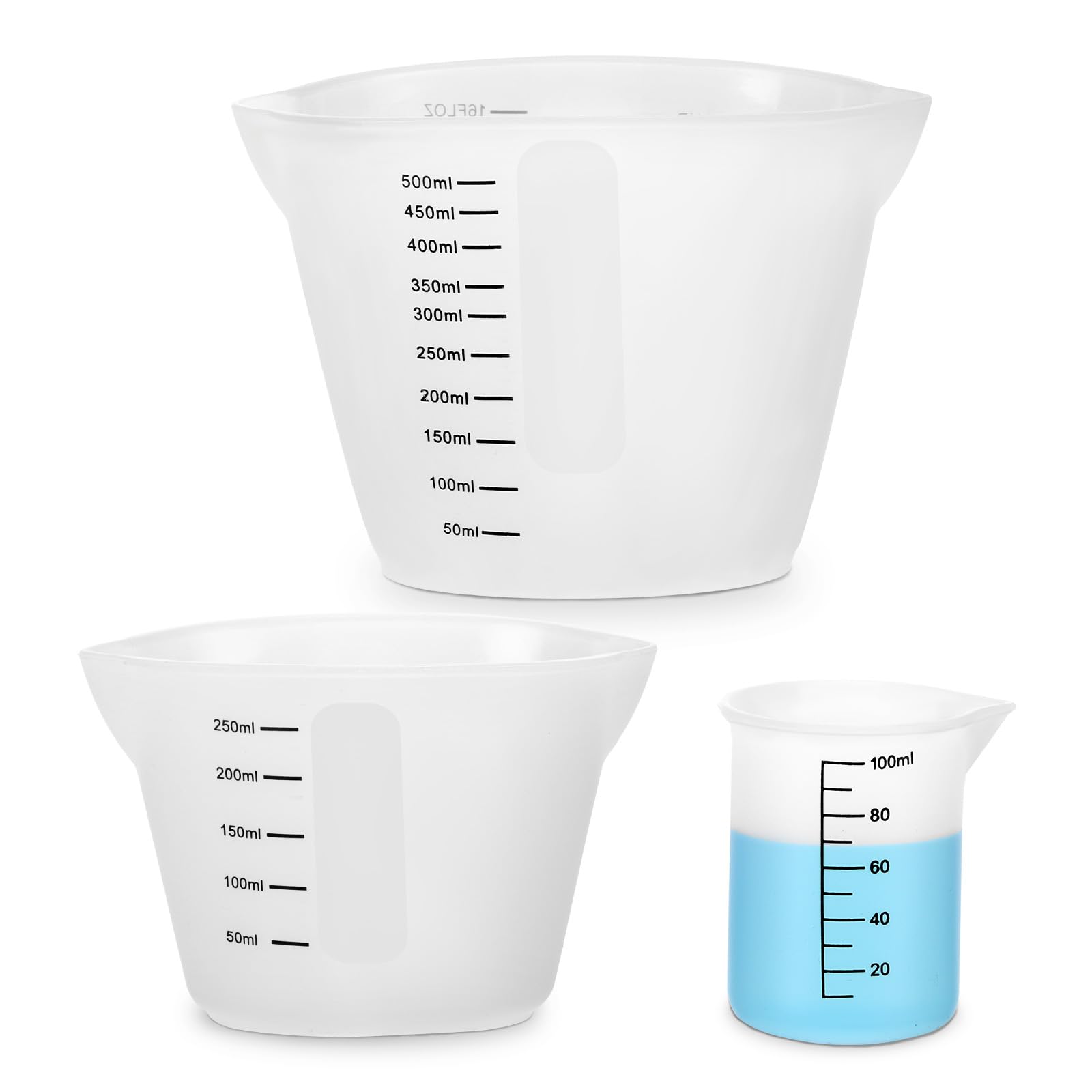 Marstey 3 Pcs Silicone Measuring Cups for Resin, (100ml/250ml/500ml) Reusable Epoxy Resin Mixing Cups, Silicone Pouring Cup, for Epoxy Resin Casting Molds, Craft, DIY Handmade, Lab, Kitchen