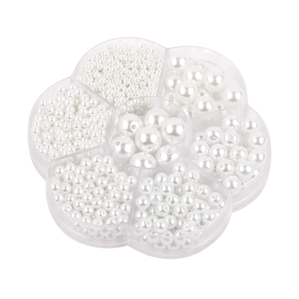 1150Pcs Round Pearls Beads,White Mixed Imitation Pearls Luster Glossy Polished Loose Beads for Wedding Party Decoration Jewelry Craft Making(3/4/5/6/8/10/12mm)