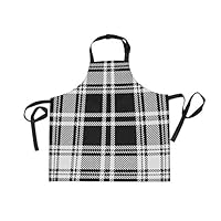 WIHVE Aprons Christmas Black White Plaid Unisex Kitchen Bib Apron with Adjustable Neck and 2 Pockets for Cooking Baking Gardening