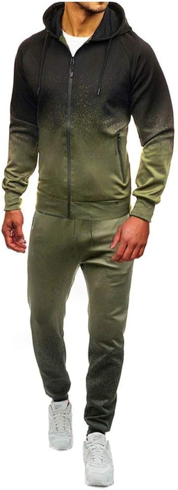 Amazon Vitryst メンズコントラストカラー スリムフィット 2ピース フーディースモックウエスト スウェットスーツセット ジャージ上下セット 通販