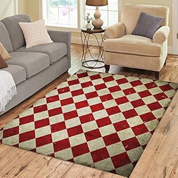 Pinbeam Area Rug Red Checker Checkered Pattern Harlequin Checkerboard Circus Vintage Home Decor Floor Rug 5' x 7' Carpet