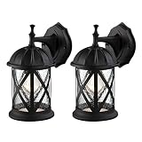 Outdoor Exterior Wall Lantern Light Fixture Sconce Twin Pack, Matte Black with Seeded Glass