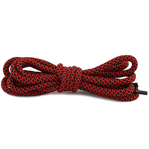 DailyShoes Round Hiking Boot Shoelaces Strong Durable Stylish Shoe Laces (Great for Sneaker Boots) Red Black 27" inch (69 cm)