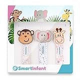 SmartInfant Monkey, Giraffe, and Elephant Design Pacifier Clip, 3-Pack