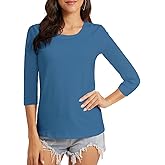 VIIOO Women's Basic 3/4 Sleeve Crew Neck T-Shirt Casual Solid Slim Cotton Top