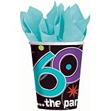 The Party Continuous 60th Birthday Party Paper Cups Tableware, Pack of 8, Multi , 9 Ounces, Paper