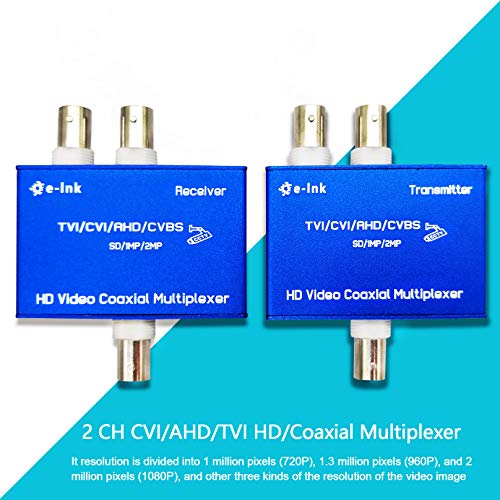 E-link 2CH CVI AHD TVI Coaxial Multiplexer HD Analog Camera CCTV Video Multiplexer Over Single Coax Cable Up to 400m