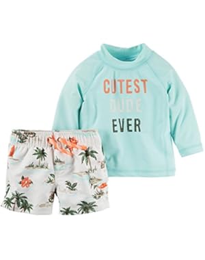 Carters Baby Boys 2-Piece Rashguard Set Palm Trees Blue